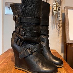 Sam Edelman Teresa Black Leather Wedge Buckle Boot